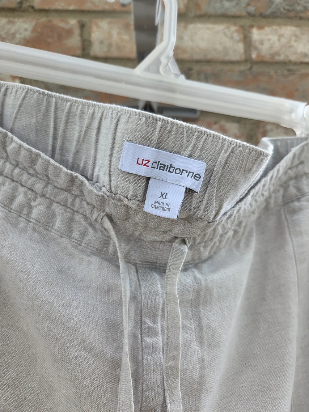 Liz Claiborne Beige Linen Pants Drawstring Size XL - Lightweight
